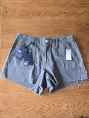 PAIGE Olive Green Utility Frayed Hem Women's Shorts